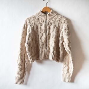 Forever 21 Crop Cable Knit Full Zip Sweater